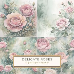 Romantic Watercolor Rose Background - Soft Green & Blush Floral Digital Paper, watercolor roses, floral digital paper, romantic backgrounds, wedding crafts, blush and green,1698253579