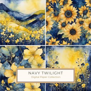 Golden Botanicals on Navy Watercolor Splash Background Digital Paper, gold botanical digital paper, watercolor background, navy and yellow art, elegant digital download, scrapbooking paper,1683024076