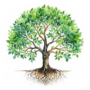 Tree of Life Watercolor Digital Art - Lush Green Leaves and Roots, Tree of Life, Watercolor Art, Nature Clipart, DIY Scrapbooking, Card Making,1712814603