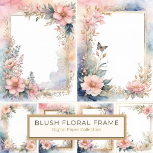 Elegant Watercolor Floral Frame with Pink Peonies and Gold Details, watercolor floral frame, pink peonies clipart, gold accents design, wedding stationery, DIY craft supplies,1715597617