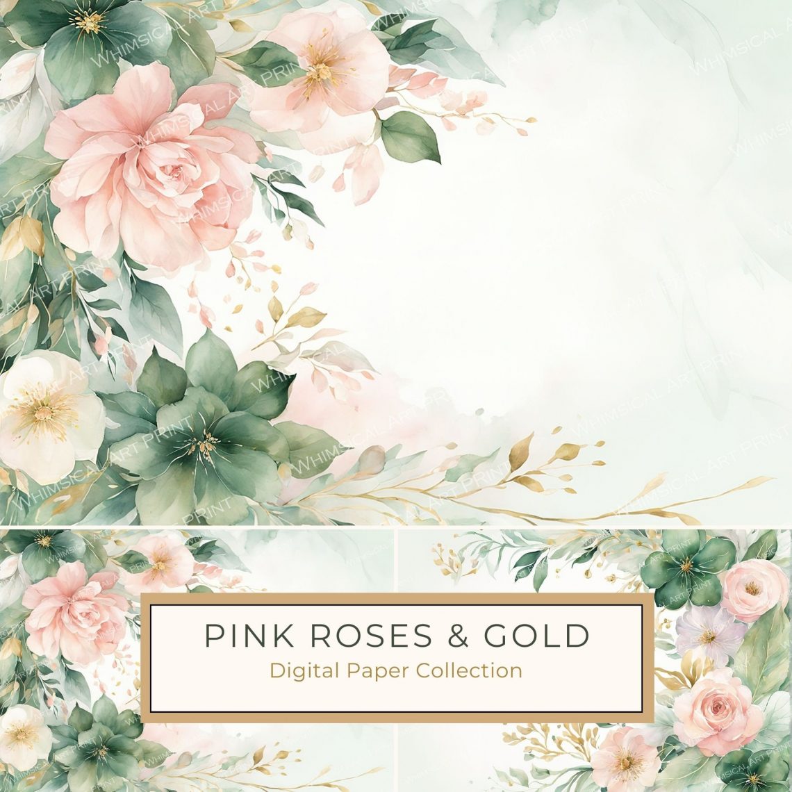 Watercolor Floral Border Design with Pastel Roses and Greenery, watercolor floral, pastel roses, digital paper, greenery clipart, wedding invitation,1769334819